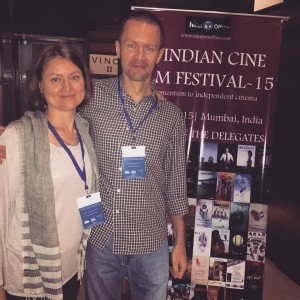 The part of 'Reconnection' crew, Maksim Varfolomeev, film director, and Olga Avramenko, the editor. Indian Cine Film Festival, Mumbai, India, September 2015.