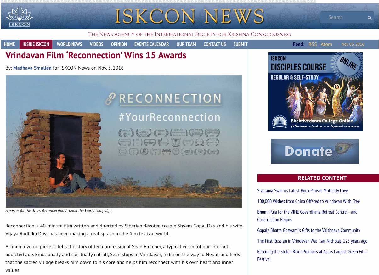 Featured image for “ISKCON News article on Reconnection and Show Reconnection around the World campaign”
